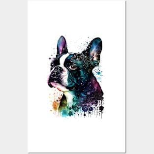 Rainbow Boston Terrier Watercolor Art Posters and Art